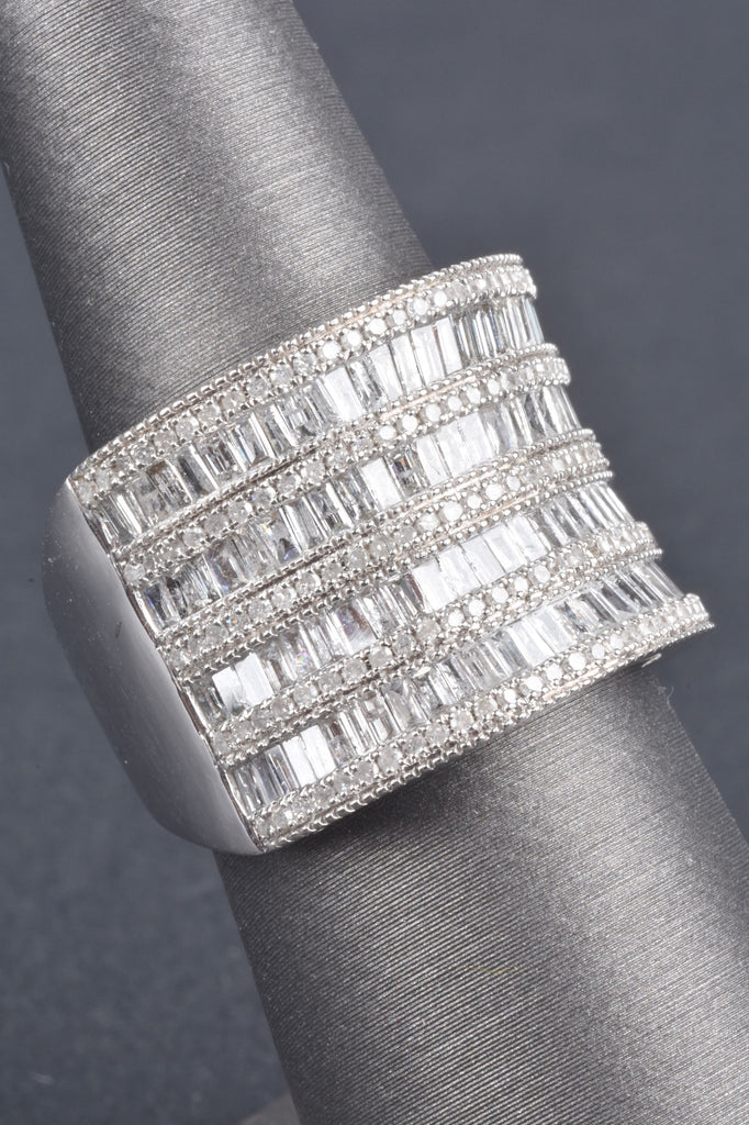 14K White Gold 2cttw Diamond Multi-Row Baguette and Round Band Ring