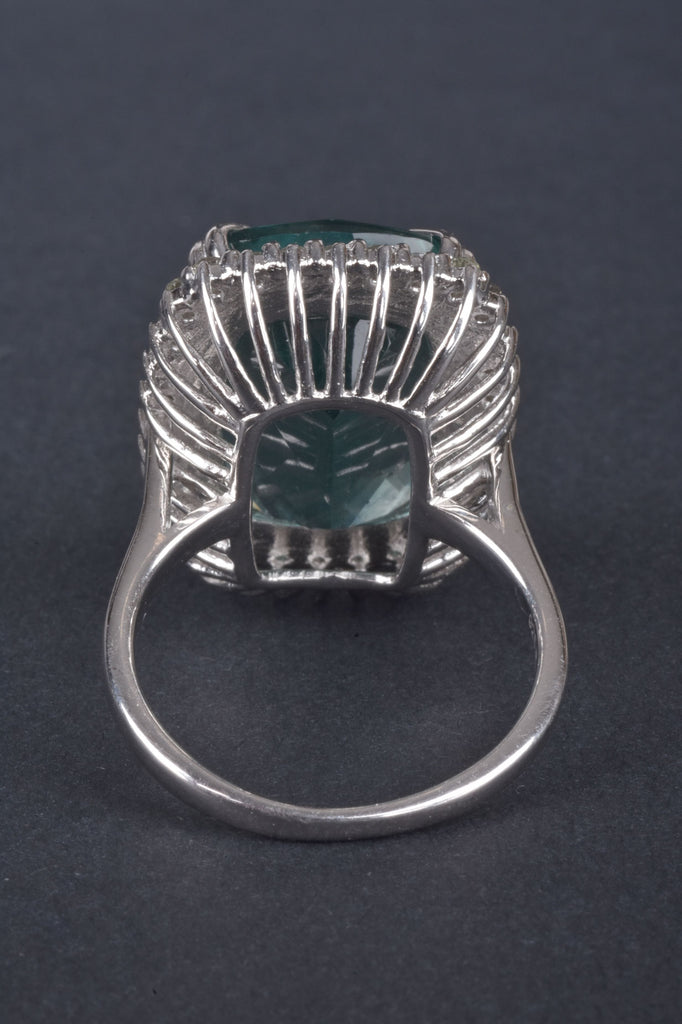 17.25ct Fluorite Cushion Sterling Ring with Green Sapphire Border