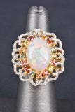 Handmade Ethiopian Opal Multi-Sapphire and Diamond Oval Ring