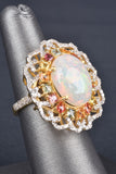 Handmade Ethiopian Opal Multi-Sapphire and Diamond Oval Ring