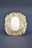 Handmade Ethiopian Opal, Emeralds and Diamond Ring
