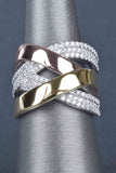 Sterling Polished and Pave Layered Overlapping Tri-Color Ring