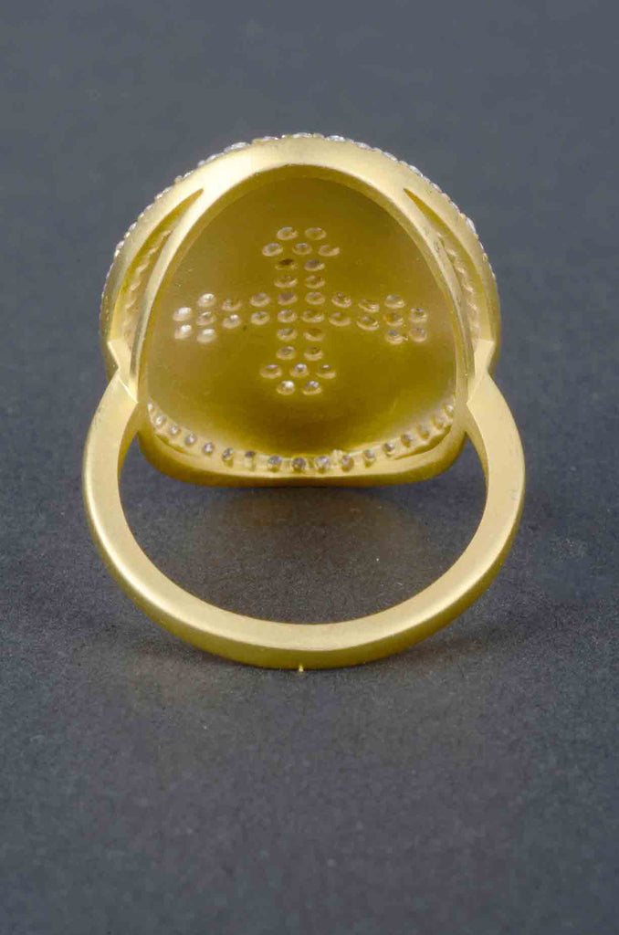Designer Inspired Pave Cross Center Satin Oval Ring