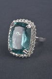 17.25ct Fluorite Cushion Sterling Ring with Green Sapphire Border