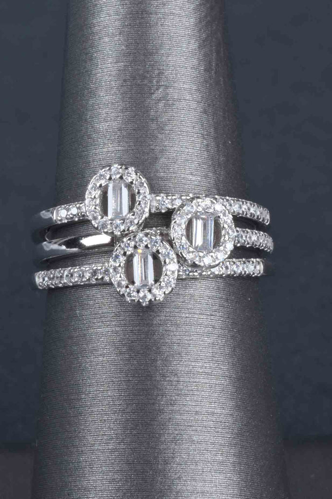 Set of 3 Solitaire Baguette and Pave Stack Rings