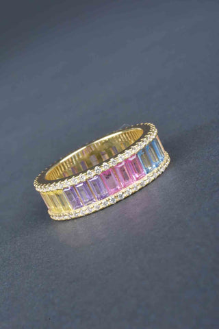 Handmade Baguette and Pave Border Eternity Ring
