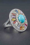 Kingman Turquoise and Multi-Sapphire Ring