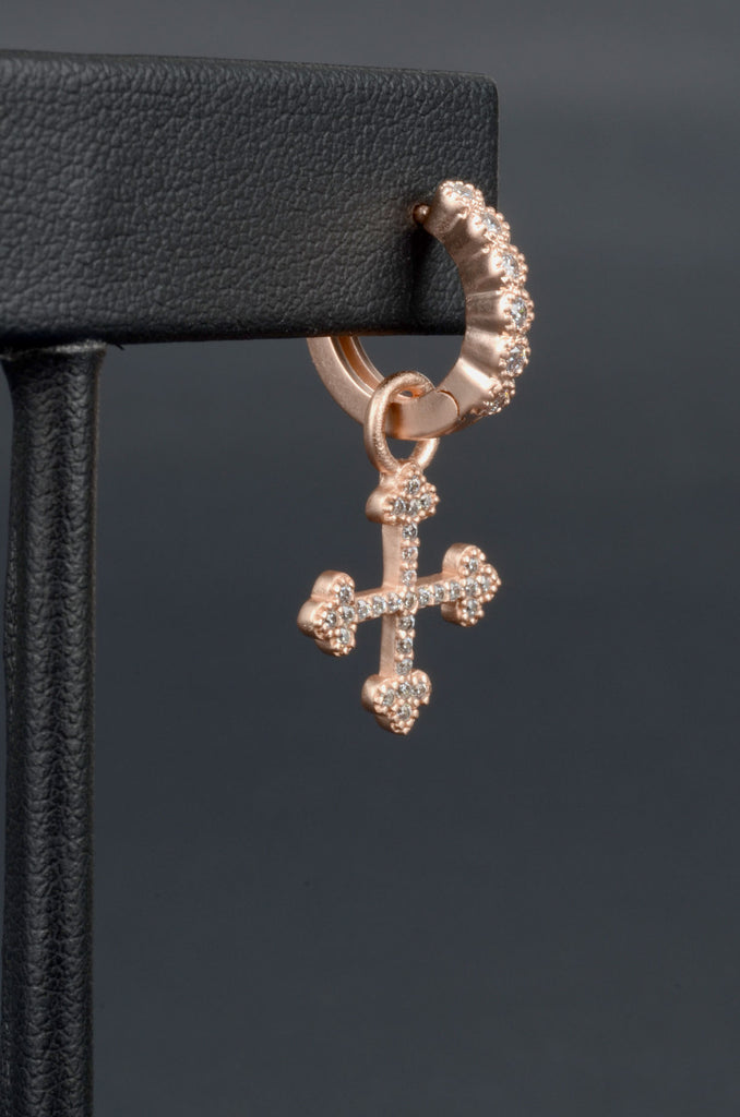 Designer Inspired Hoop Earrings with Pave Cross Charms