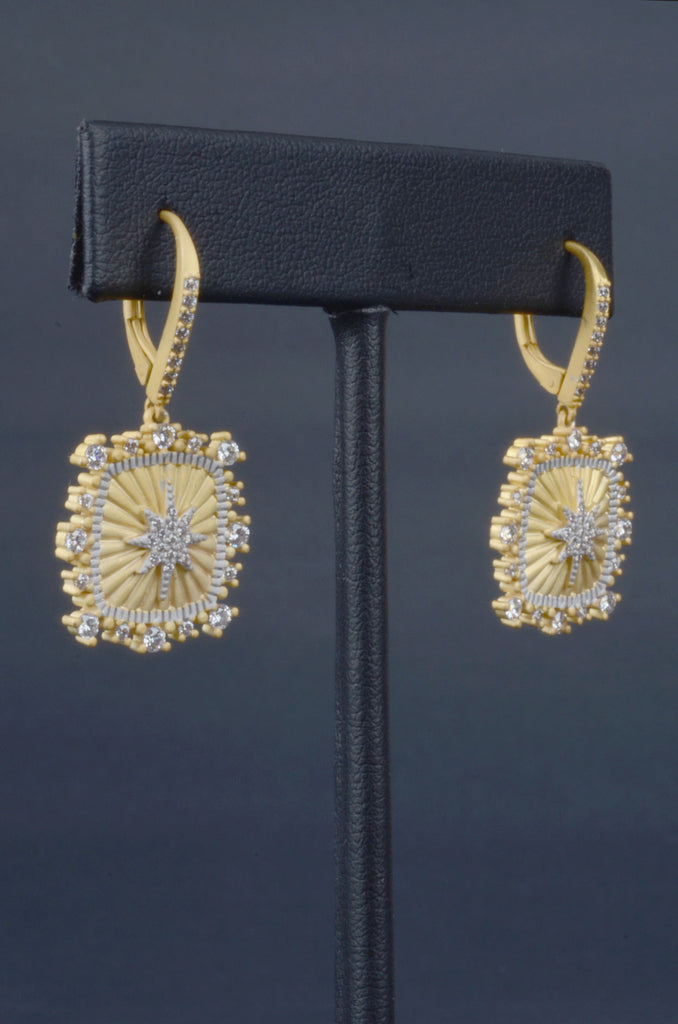 Designer Inspired Pave Starburst Cushion Earrings