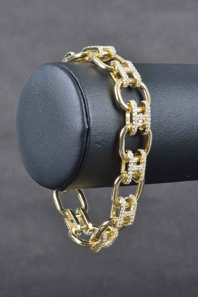 Italian Handmade Status Cushion and Pave Link Bracelet