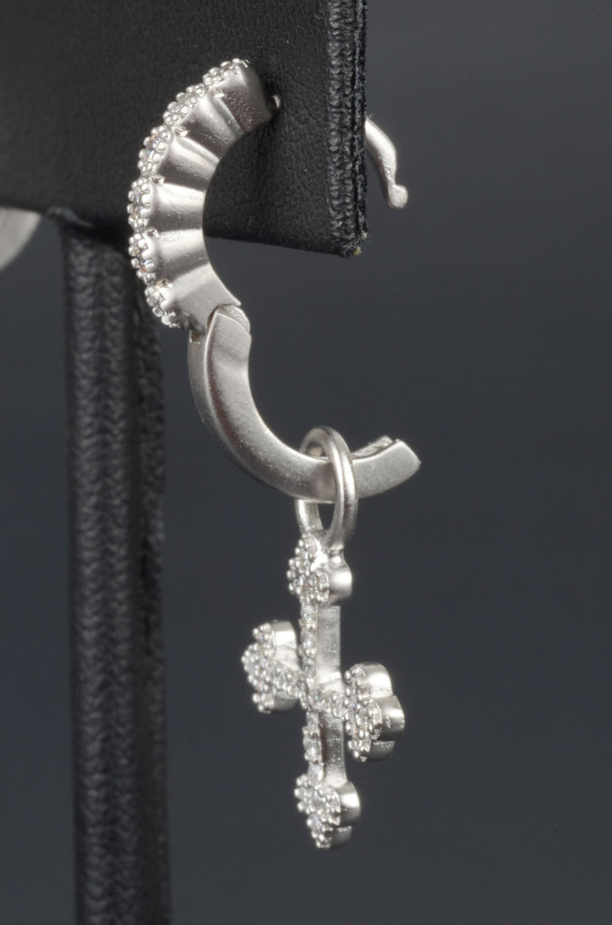 Designer Inspired Hoop Earrings with Pave Cross Charms