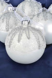 Winter White Sugared Top European Glass Ornaments, Set of 6