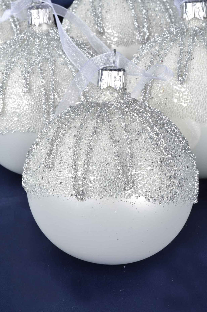 Winter White Sugared Top European Glass Ornaments, Set of 6