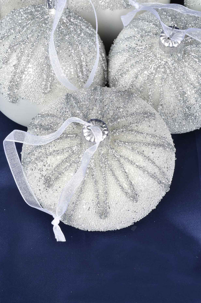 Winter White Sugared Top European Glass Ornaments, Set of 6
