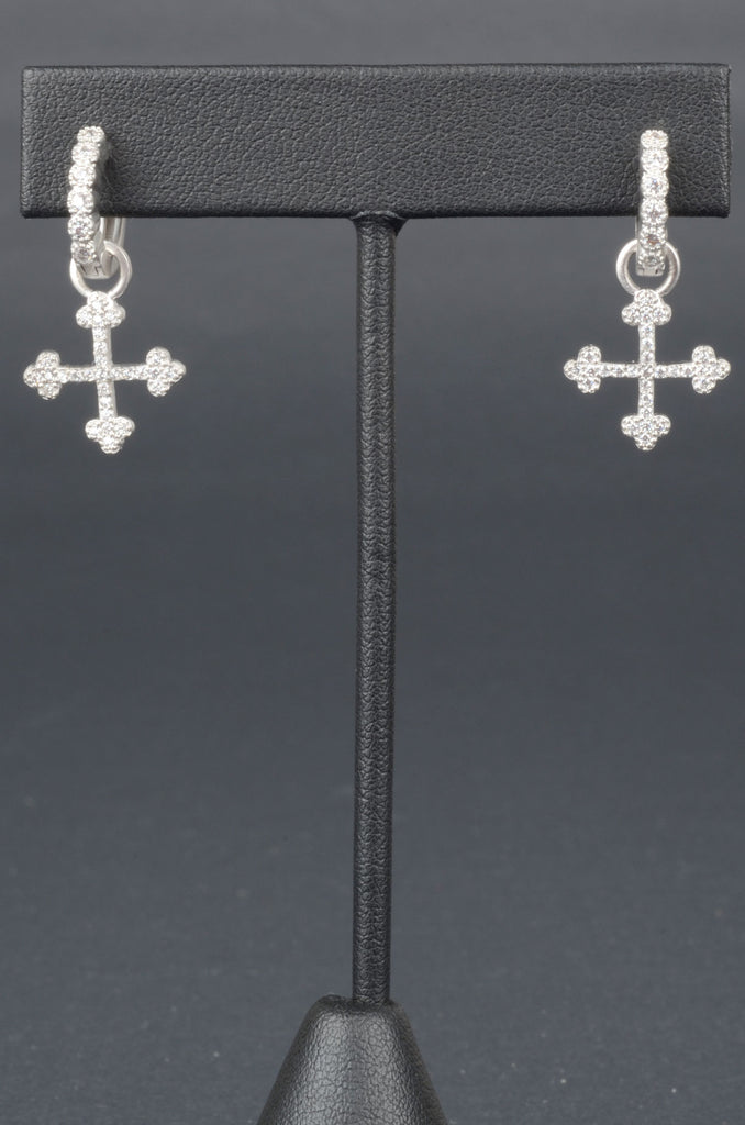 Designer Inspired Hoop Earrings with Pave Cross Charms