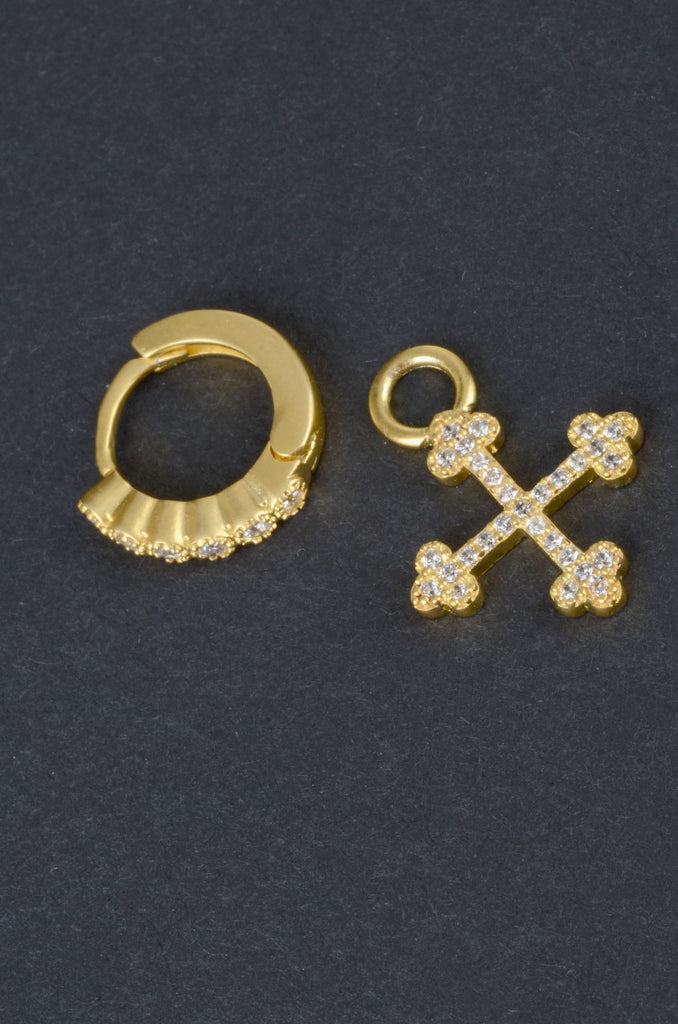 Designer Inspired Hoop Earrings with Pave Cross Charms